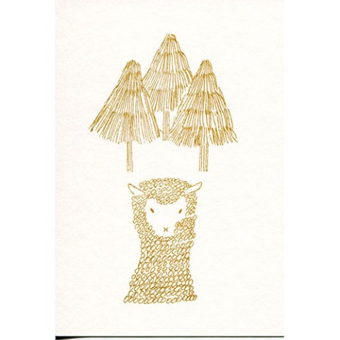 【絵と木工のトリノコ】アルパカの森-ガリ版ポストカード