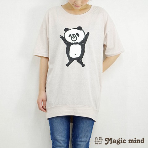 お手上げパンダ ワンピース型tシャツ ベージュ 雑貨通販 ヴィレッジヴァンガード公式通販サイト