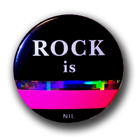 【NIL】缶バッジ  スペシャル40mm ／ROCK  is  /   蛍光カラー  x   角ホログラムライン/蛍光ピンク