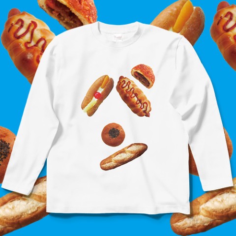 【よだれ堂】パンのパン文字ロングスリーブ（長袖）Tシャツ (ホワイト）S
