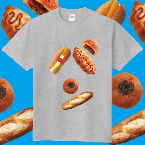 【よだれ堂】パンのパン文字Tシャツ(杢グレー）XL