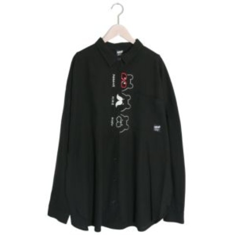 【ScoLar Parity】変装クマ刺繍BIGシャツ / ブラック