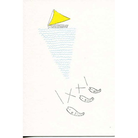 【絵と木工のトリノコ】さかなと舟-ガリ版ポストカード
