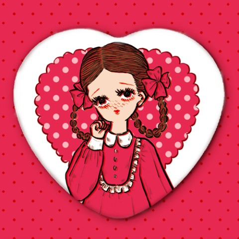 喜井カオリ 少女ハート缶バッジ ピンクの少女 雑貨通販 ヴィレッジヴァンガード公式通販サイト
