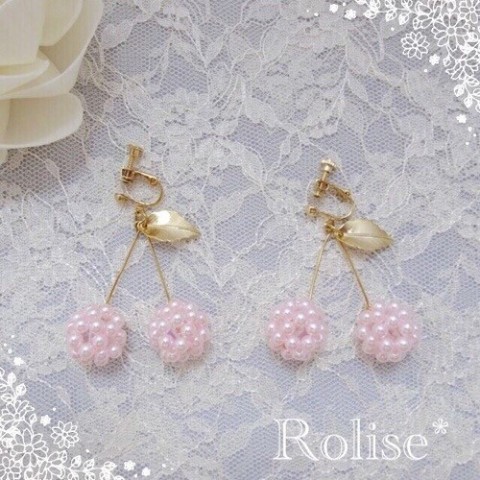【Rolise*】片耳さくらんぼピアス(ピンク)