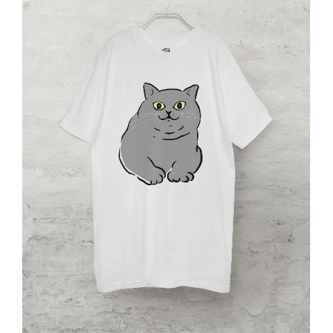 【せいこせんせい】ブリティッシュショートヘア　Tシャツ（ホワイト）猫 XLサイズ