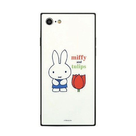【ミッフィー】iPhoneSE/8/7対応スクエアガラスケース miffy and tulips ホワイト