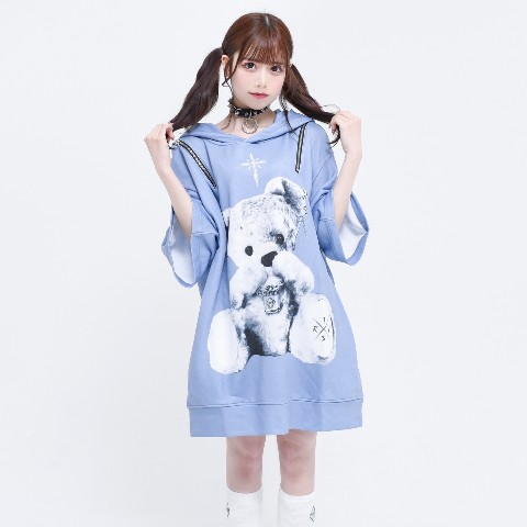 TRAVAS TOKYO】Punkish bear shoulder zip H/S hoodie 【Blue】 / 雑貨 ...