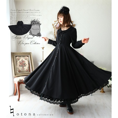 Otona 英国のお嬢さんが着ているクラシックデザインロングワンピース ブラック Favorite 雑貨通販 ヴィレッジヴァンガード公式通販サイト