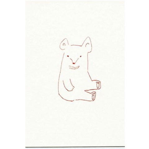 【絵と木工のトリノコ】おすわりくま-ガリ版ポストカード
