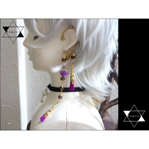 【Panier】狐の宝珠の耳飾り -イヤーフック・紫-