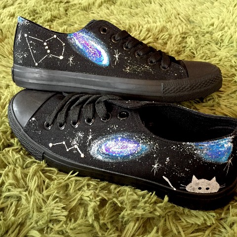 【Seikoyuki】宇宙猫と星座のスワロフスキースニーカー　ローカット【27.0】【受注生産】