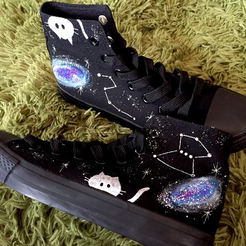 【Seikoyuki】宇宙猫と星座のスワロフスキースニーカー　ハイカット【24.0】【受注生産】
