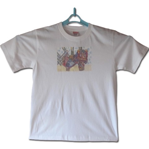 【大松雅士】日本伝統文化代表作家のちぎり絵Tシャツ（神獣シーサーL）【Tadashi Daimatsu】