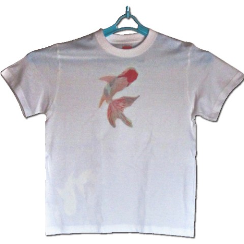 【大松雅士】日本伝統文化代表作家のちぎり絵Tシャツ(金魚2/メンズXL)【Tadashi Daimatsu】