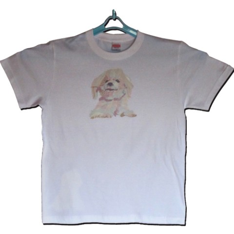 【大松雅士】日本伝統文化代表作家のちぎり絵Tシャツ(マルチーズ/メンズXL)【Tadashi Daimatsu】