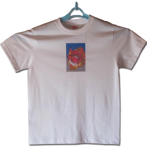 【大松雅士】日本伝統文化代表作家のちぎり絵Tシャツ(吠えるネコと石の上で落ち着くネコ S)【Tadashi Daimatsu】