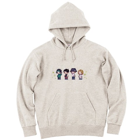 【よにんのり】パーカー　グレー　ドット絵　XL