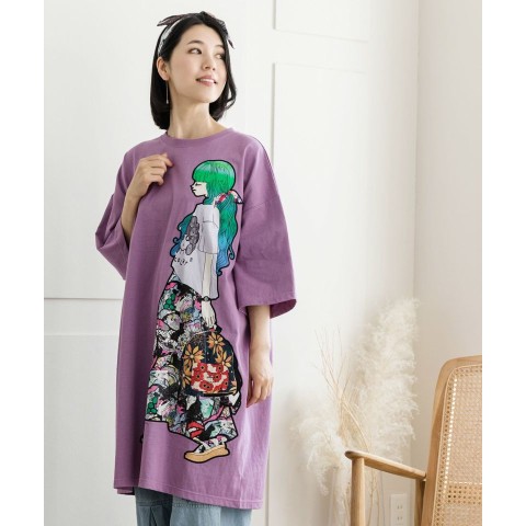 ScoLar】スタイリング柄アップリケTシャツワンピース / オフホワイト 