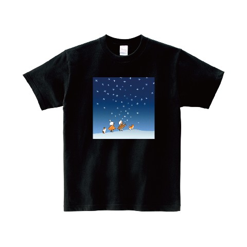 【Sky×ふじひと】Tシャツ　星の壁画と子どもたち　BK　Mサイズ