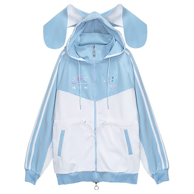 【LISTEN FLAVOR】 ミライから来た うさ耳ジャージパーカー L..BLUE×WHITE