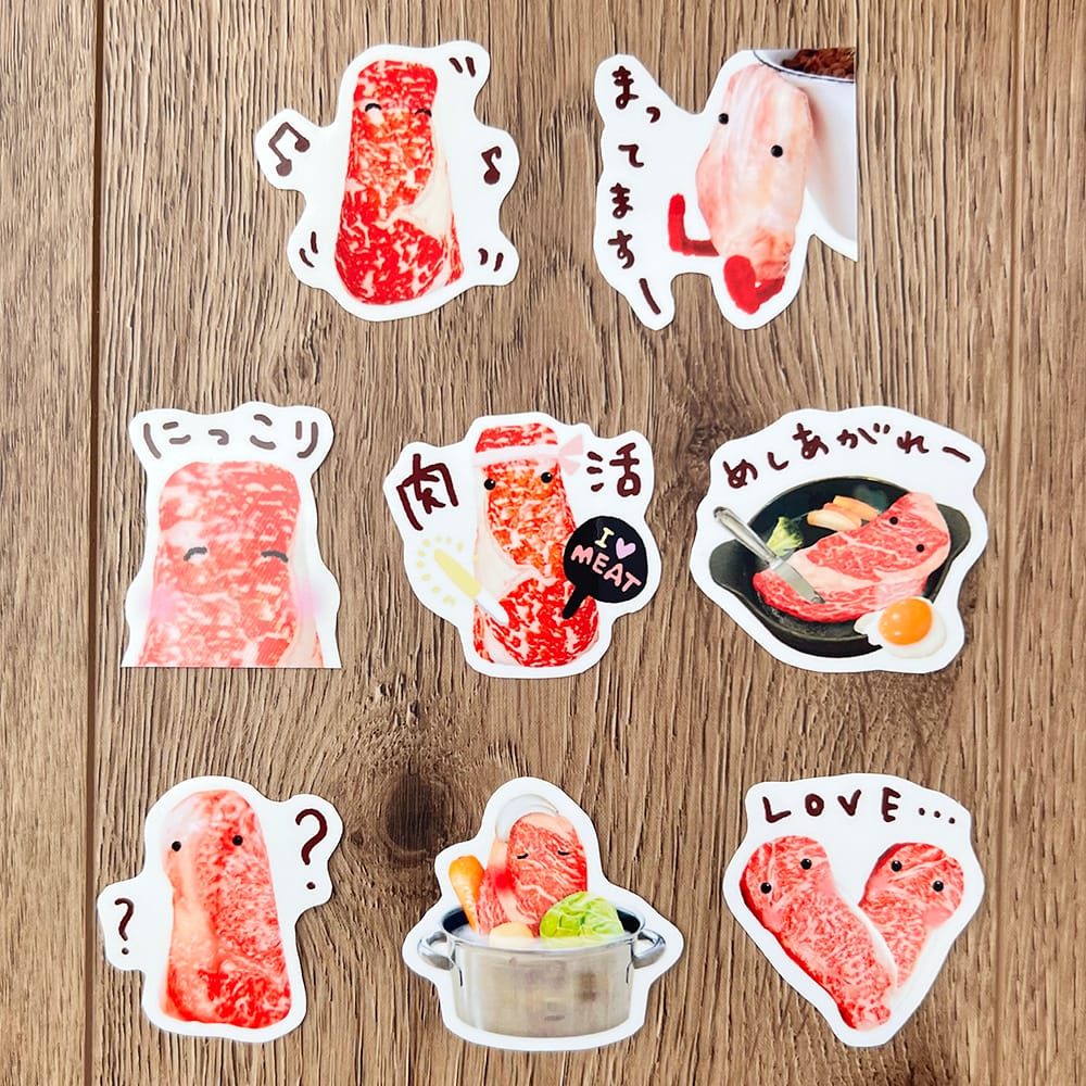 【スギウラユウミ】おにくさんステッカーセットB（台紙ブルー）