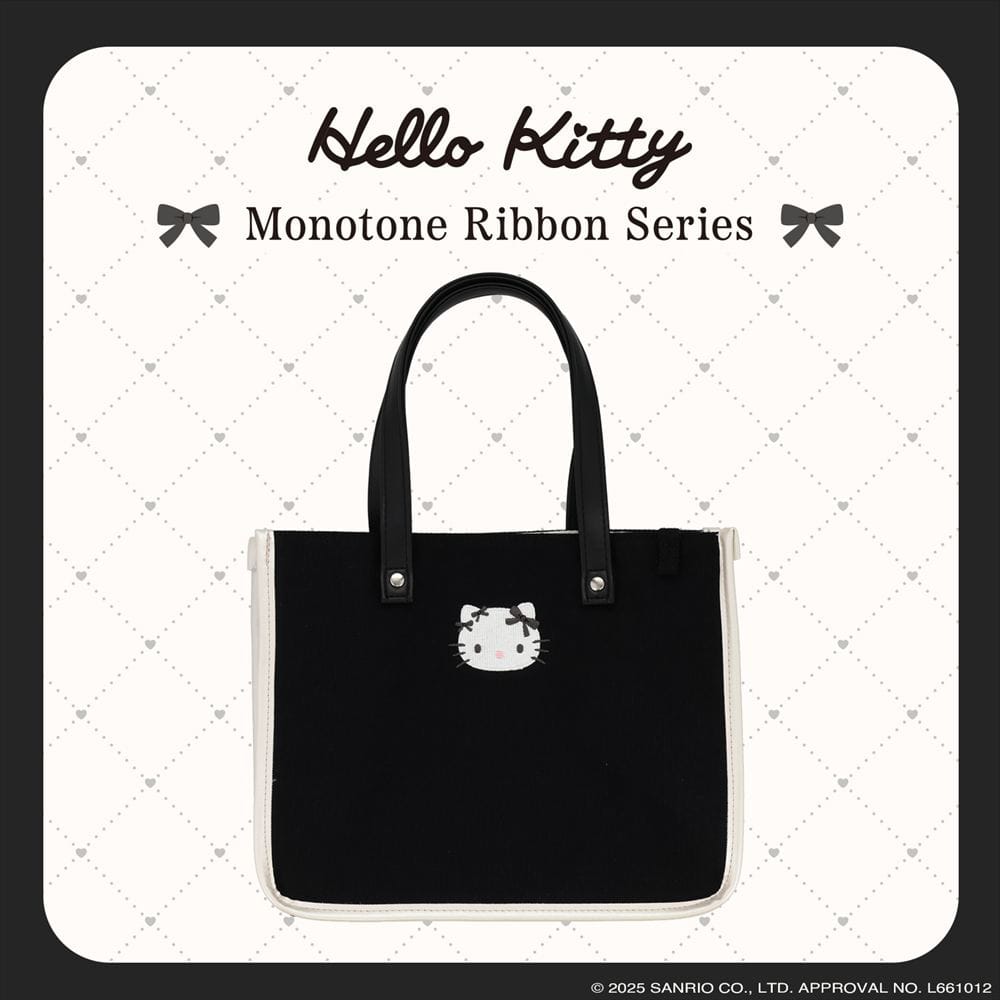 【サンリオキャラクターズ】ハローキティ モノトーンリボンシリーズ トートバッグ ＜ ブラック ＞