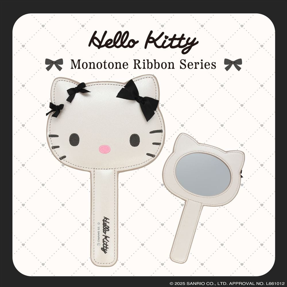 【サンリオキャラクターズ】ハローキティ モノトーンリボンシリーズ ＜ ハンドミラー ＞