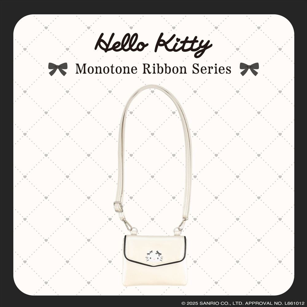 【サンリオキャラクターズ】ハローキティ モノトーンリボンシリーズ ＜ ショルダー付きミニポーチ ＞