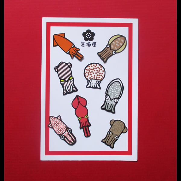 【墨梅屋】【フレークシール】イカ【8枚入り】