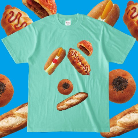 【よだれ堂】パンのパン文字Tシャツ(アイスミントグリーン）XL