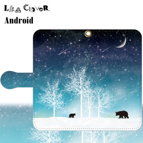 【LALA CloveR.】冬の星空・クマ 手帳型 Androidケース