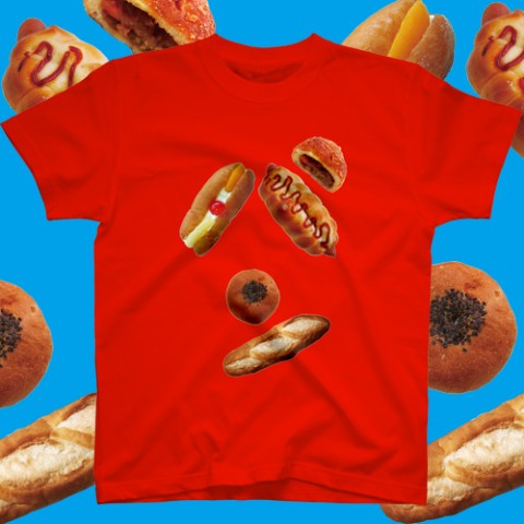 【よだれ堂】パンのパン文字Tシャツ(レッド）XL