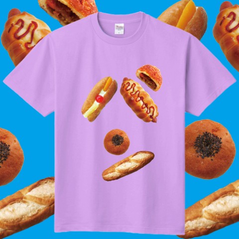 【よだれ堂】パンのパン文字Tシャツ(ライトパープル）XL