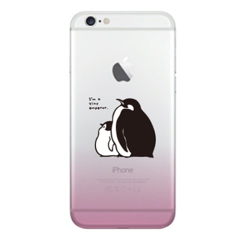 【もこぺん】iPhone透明ハードケース　コウテイペンギン-ピンク