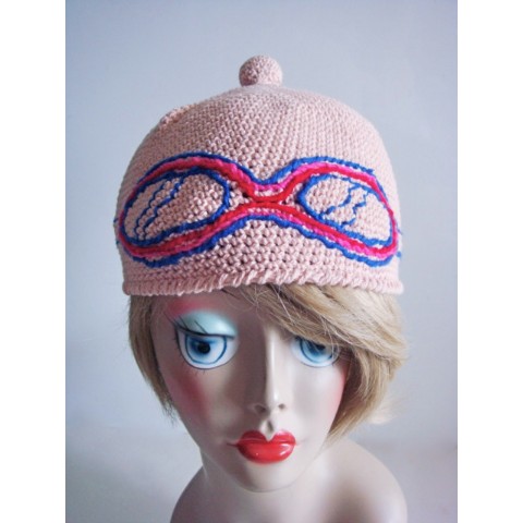 【DEL-HITS】ゴーグル刺繍のニット帽（ピンク）