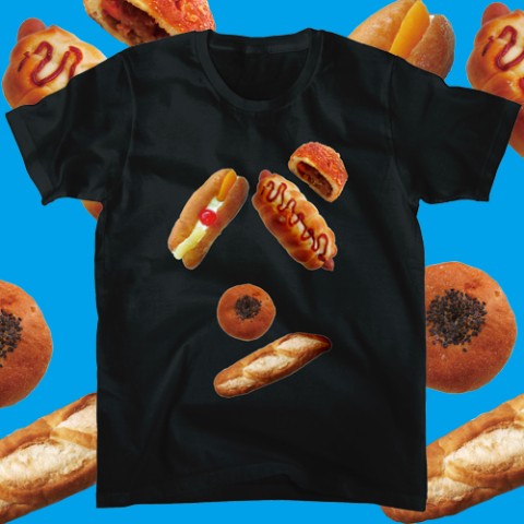 【よだれ堂】パンのパン文字Tシャツ(黒）M