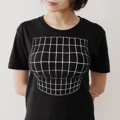妄想マッピングＴシャツ/ Illusion grid/ Black（WMサイズ）