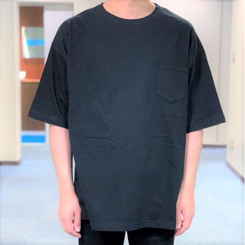 【シンプル定番】ビッグシルエットTシャツ ポケット付(ブラック)/XLサイズ