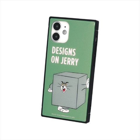 【トムとジェリー】iPhone12mini対応スクエアガラスケース グリーン