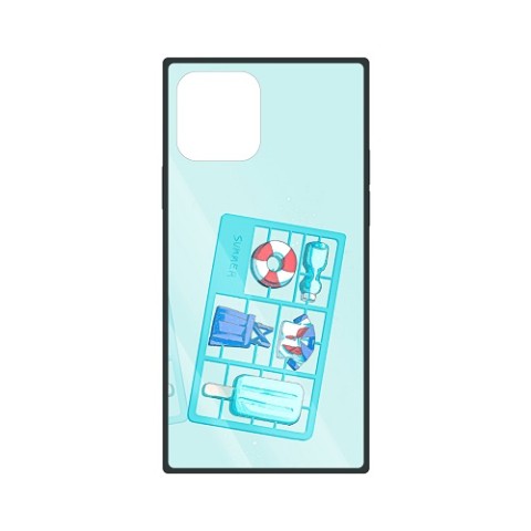 【なつや】 スクエア型背面ガラスiPhoneケース　 13pro 　夏の思い出を作れるプラモ