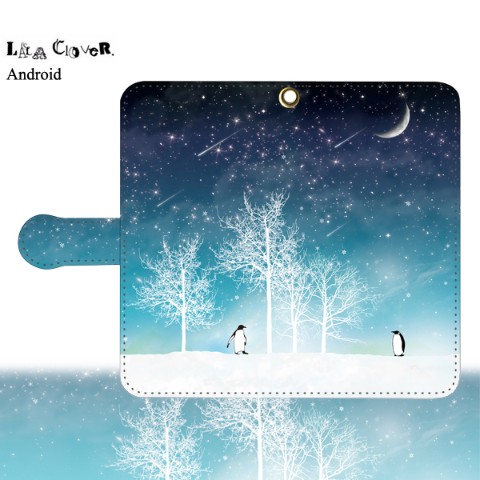 【LALA CloveR.】冬の星空・ペンギン 手帳型 Androidケース