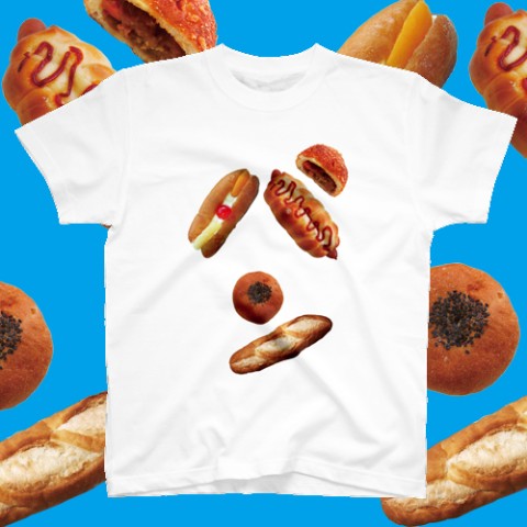 【よだれ堂】パンのパン文字Tシャツ(ホワイト）S