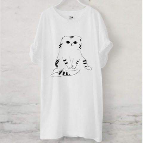 【せいこせんせい】スコティッシュフォールド　Tシャツ（ホワイト）猫 XLサイズ
