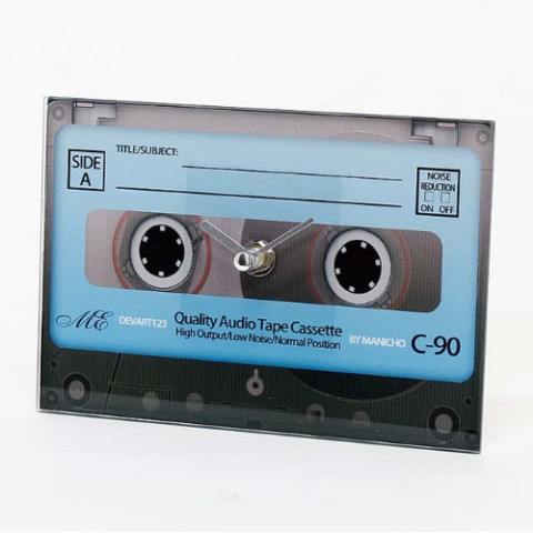 【80’sアンティーク風】カセットテープ ガラス時計 ブルー