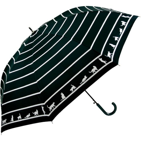 晴雨兼用日傘５５ｃｍジャンプ傘 ネコ＆ボーダー 黒
