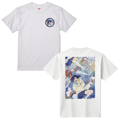 【海島千本】TシャツWH-Blue-Sサイズ