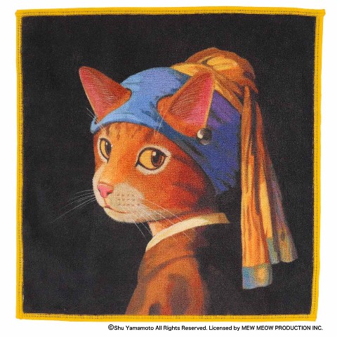 【CAT ART】キャットアート スマホ・メガネ拭き ハンカチ 「真珠のイヤリングをした少女猫」 ヨハネス・フェルネーコ