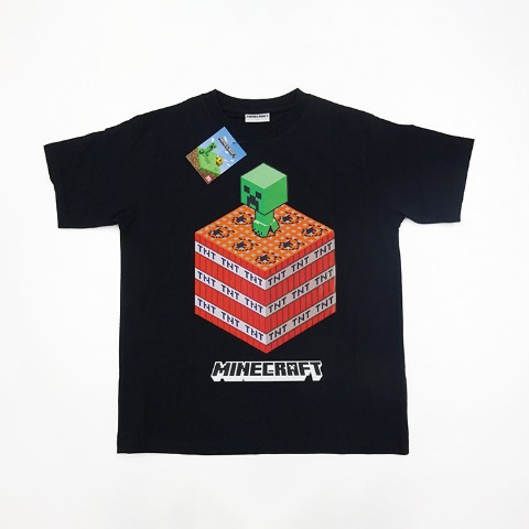 【Minecraft】クリーパー×TNT Tシャツ ブラック XXSサイズ