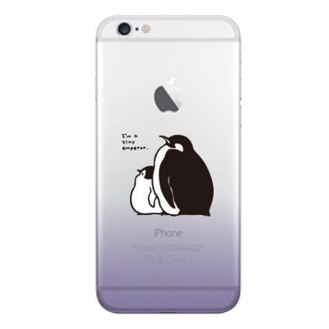 【もこぺん】iPhone透明ハードケース　コウテイペンギン-パープル